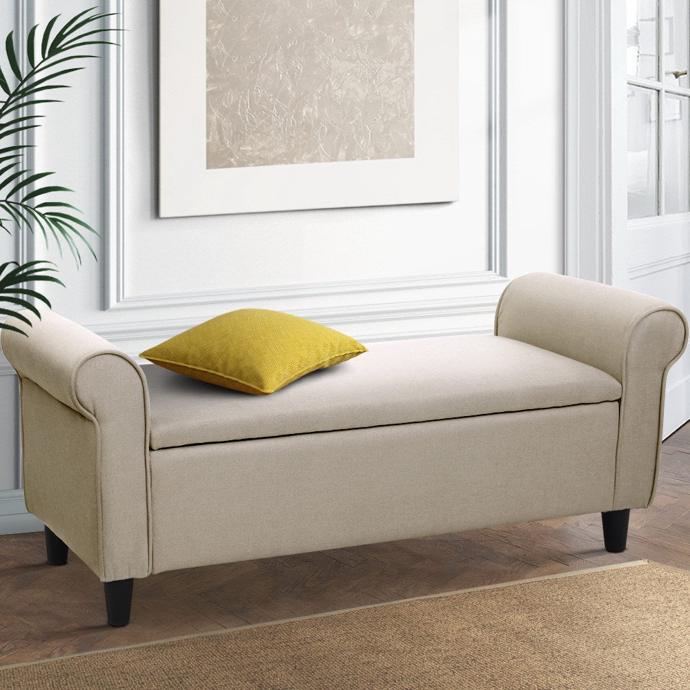 Fabric Storage Ottoman Bench Seat 125cm - Beige - Homecoze