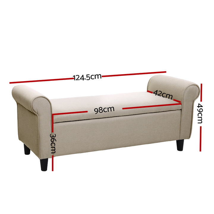 Fabric Storage Ottoman Bench Seat 125cm - Beige - Homecoze