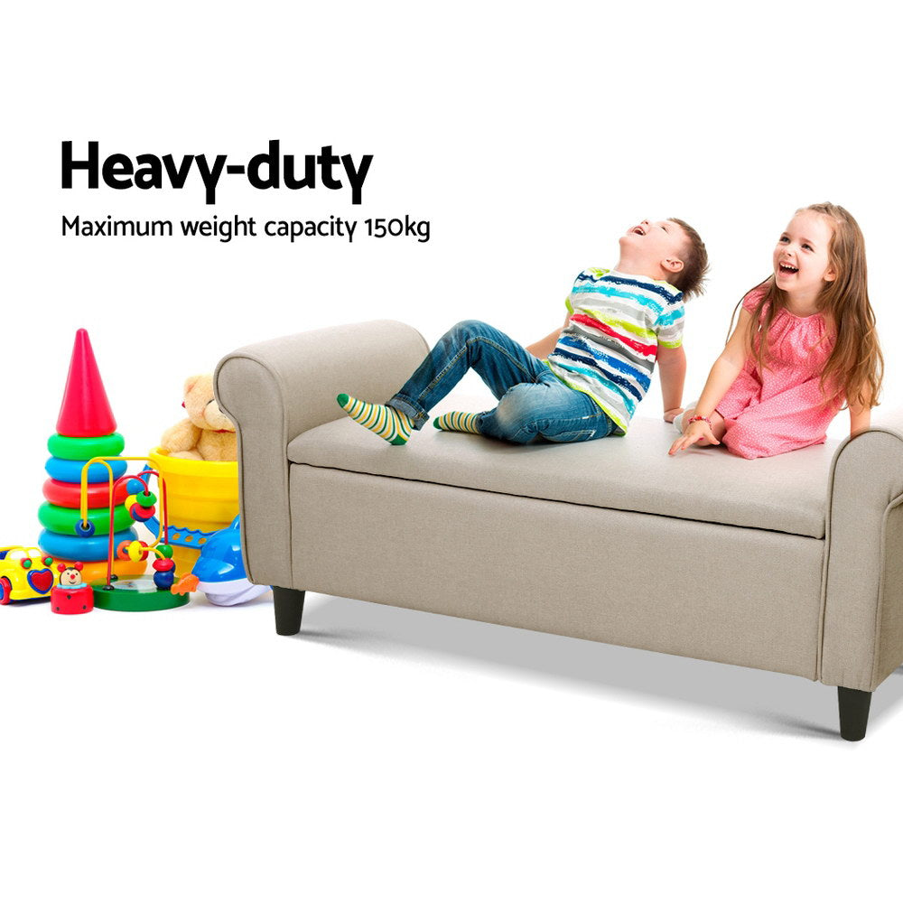 Fabric Storage Ottoman Bench Seat 125cm - Beige - Homecoze