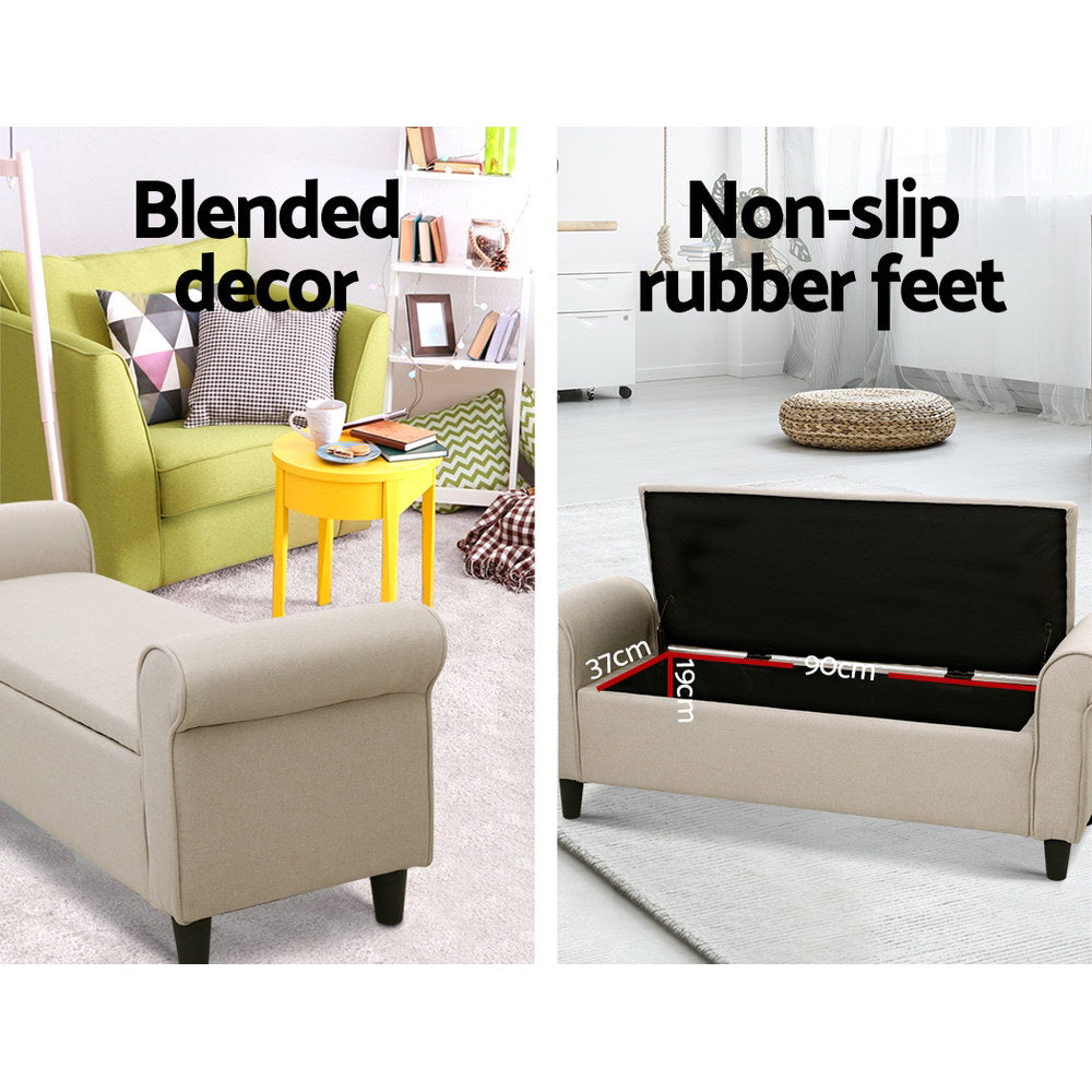Fabric Storage Ottoman Bench Seat 125cm - Beige - Homecoze