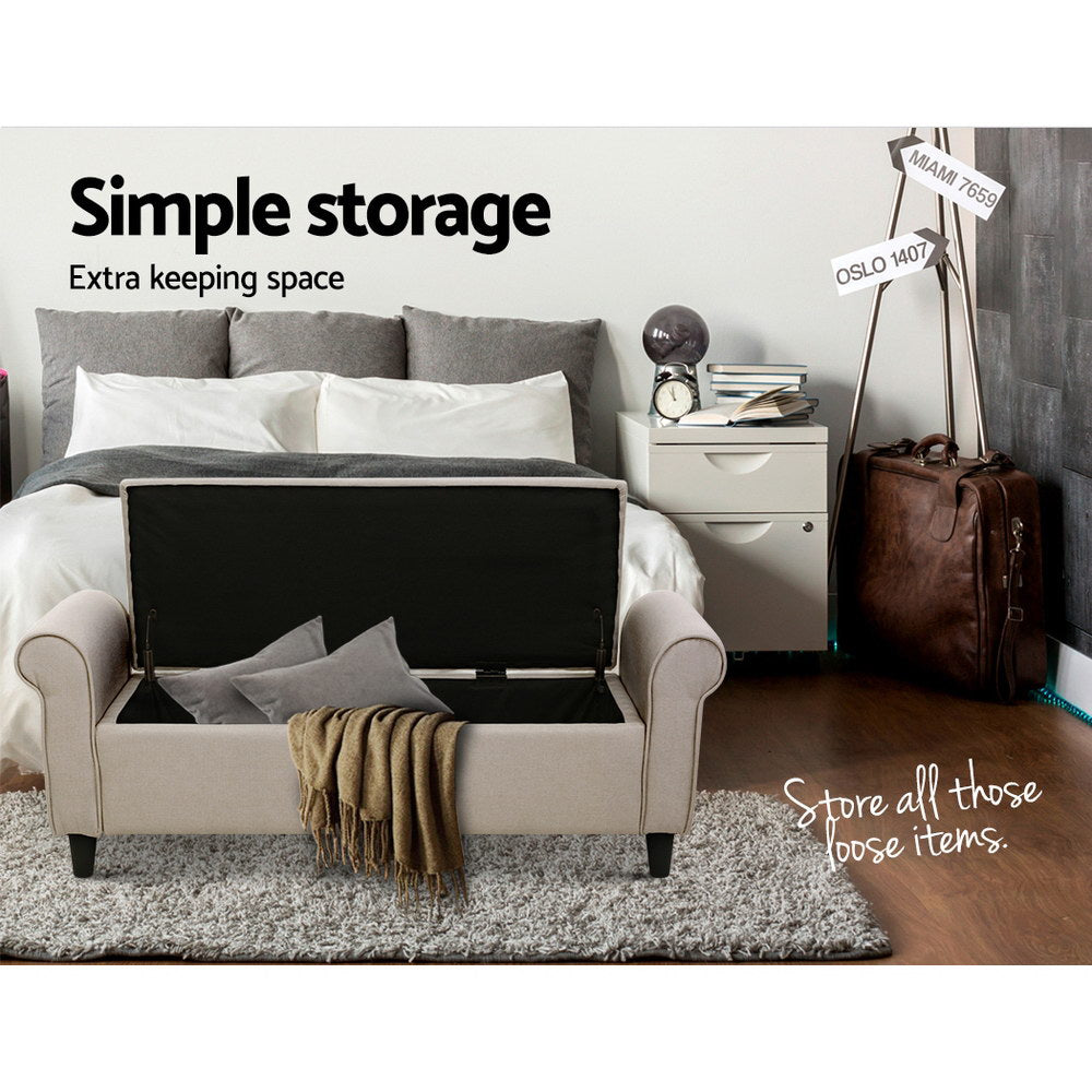 Fabric Storage Ottoman Bench Seat 125cm - Beige - Homecoze