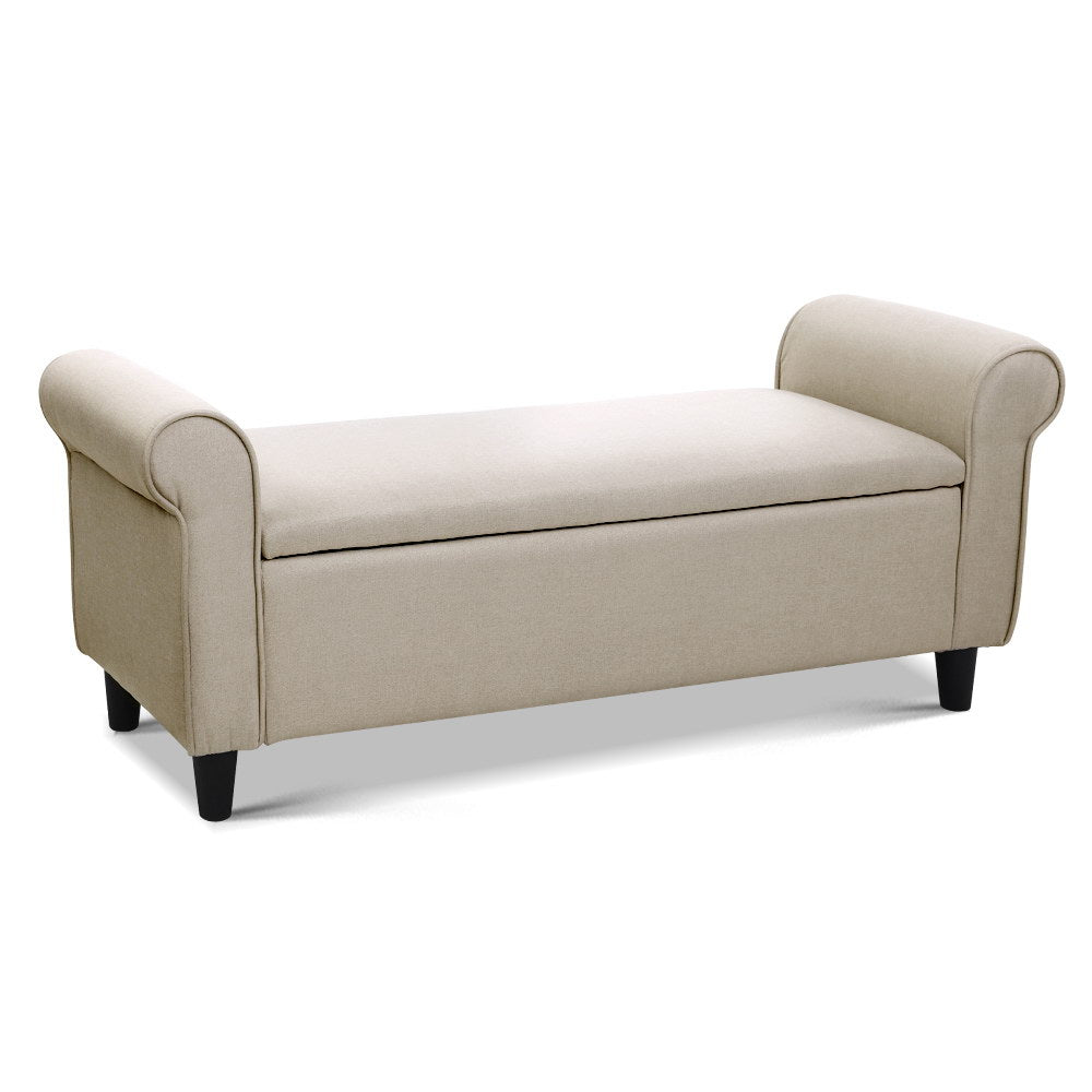 Fabric Storage Ottoman Bench Seat 125cm - Beige - Homecoze