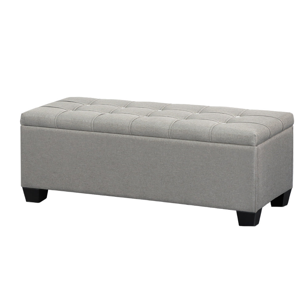 Large 97cm Storage Ottoman Blanket Box - Light Grey Linen Fabric - Homecoze