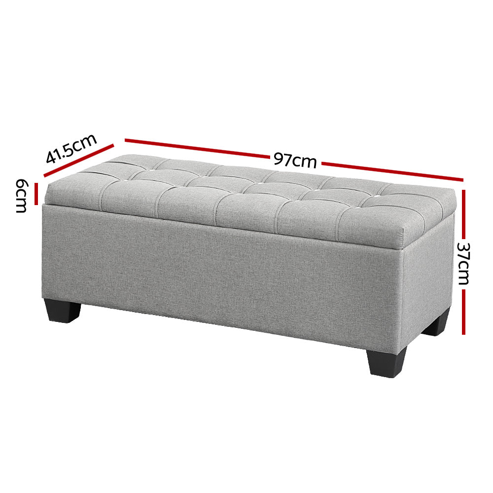 Large 97cm Storage Ottoman Blanket Box - Light Grey Linen Fabric - Homecoze