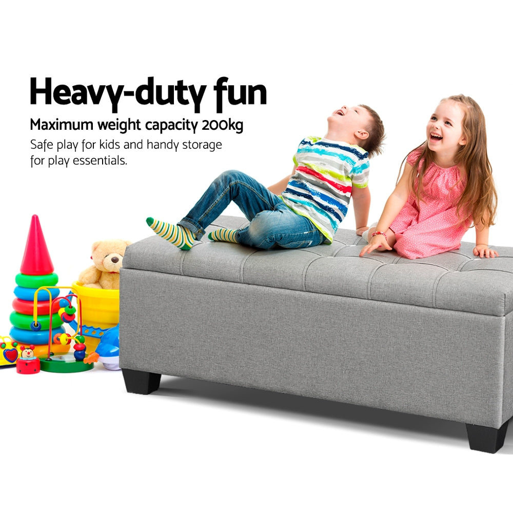 Large 97cm Storage Ottoman Blanket Box - Light Grey Linen Fabric - Homecoze