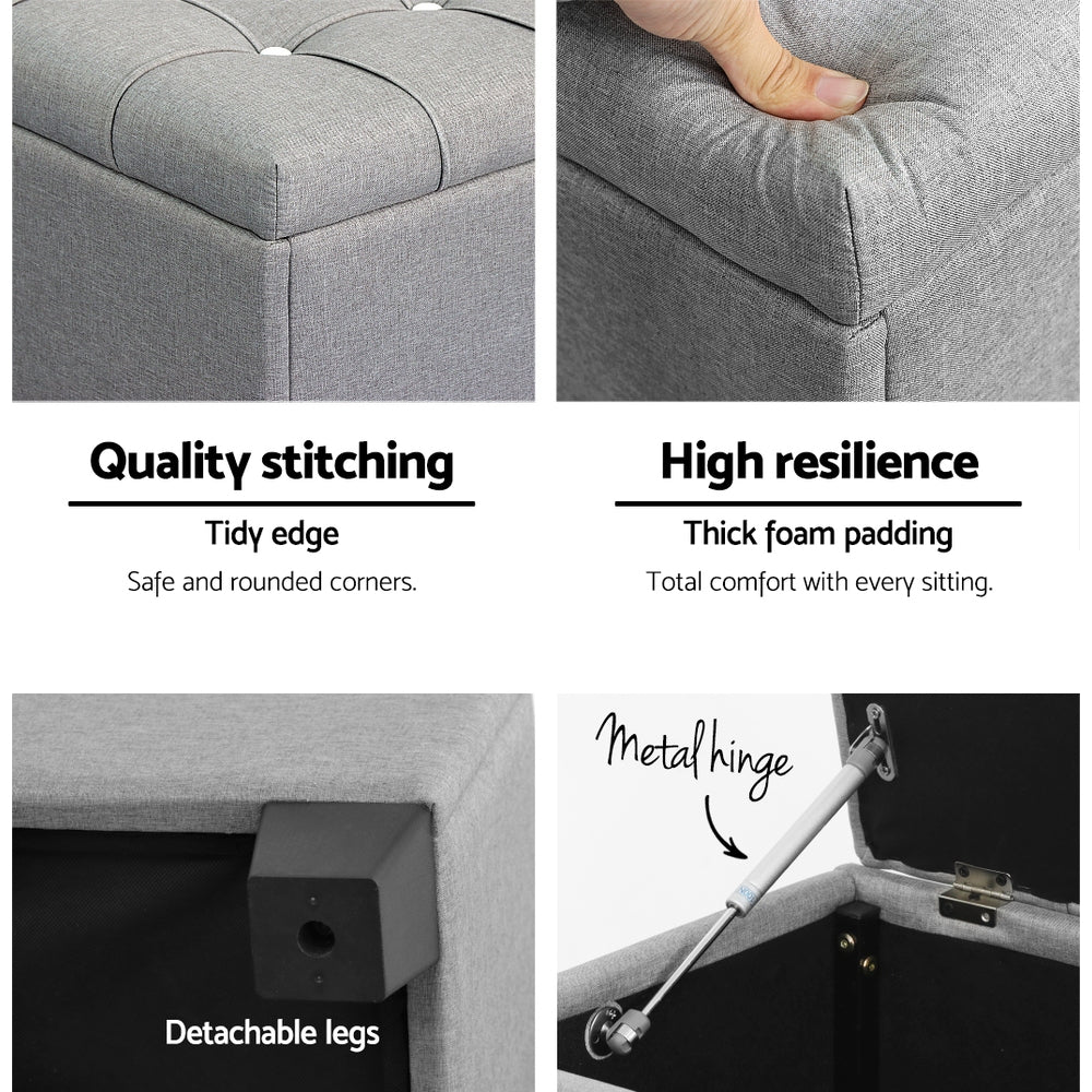 Large 97cm Storage Ottoman Blanket Box - Light Grey Linen Fabric - Homecoze