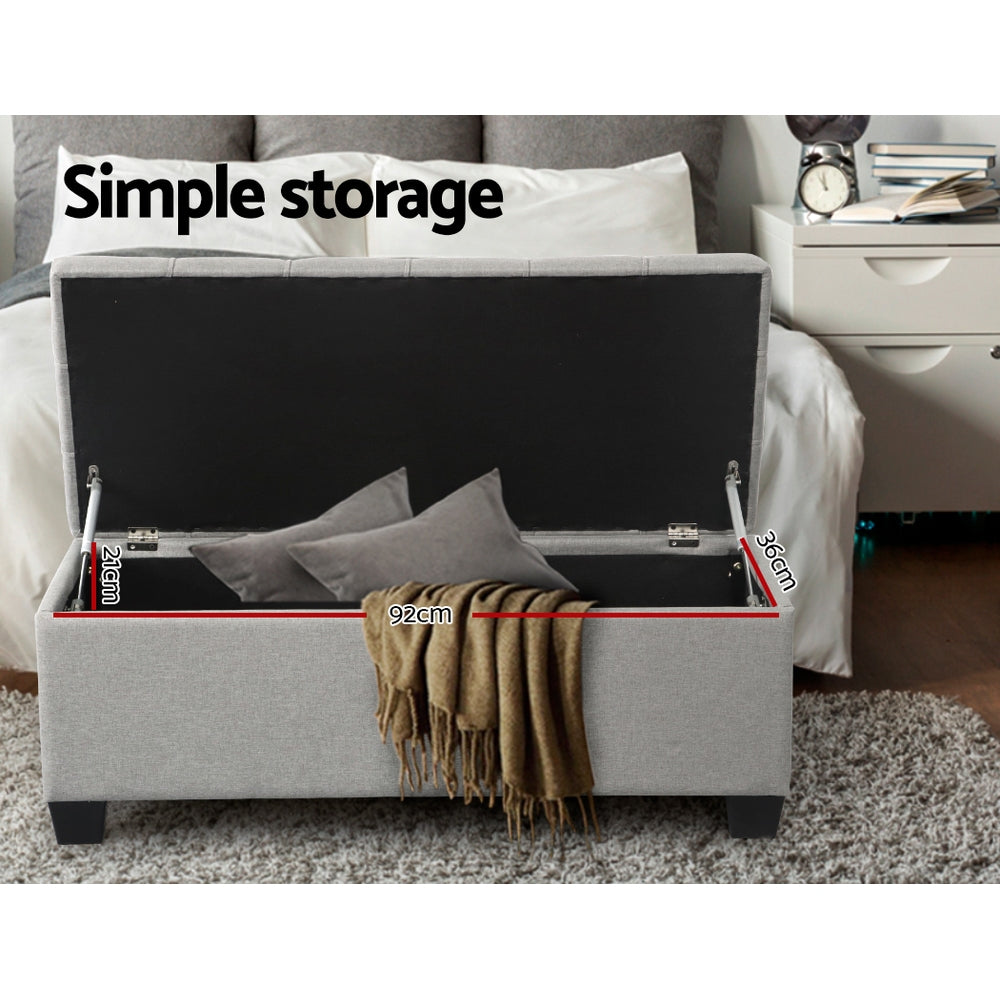 Large 97cm Storage Ottoman Blanket Box - Light Grey Linen Fabric - Homecoze