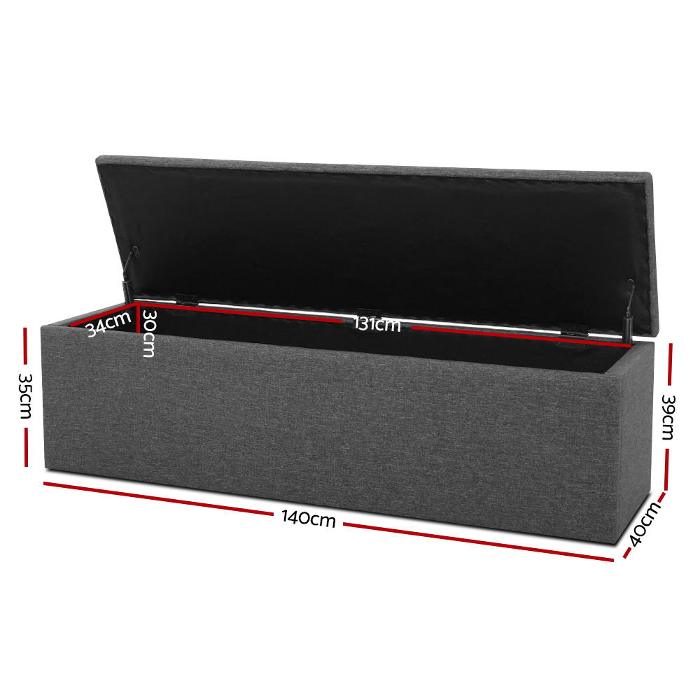 Extra Large 140cm Storage Ottoman Blanket Box - Grey Faux Linen - Homecoze
