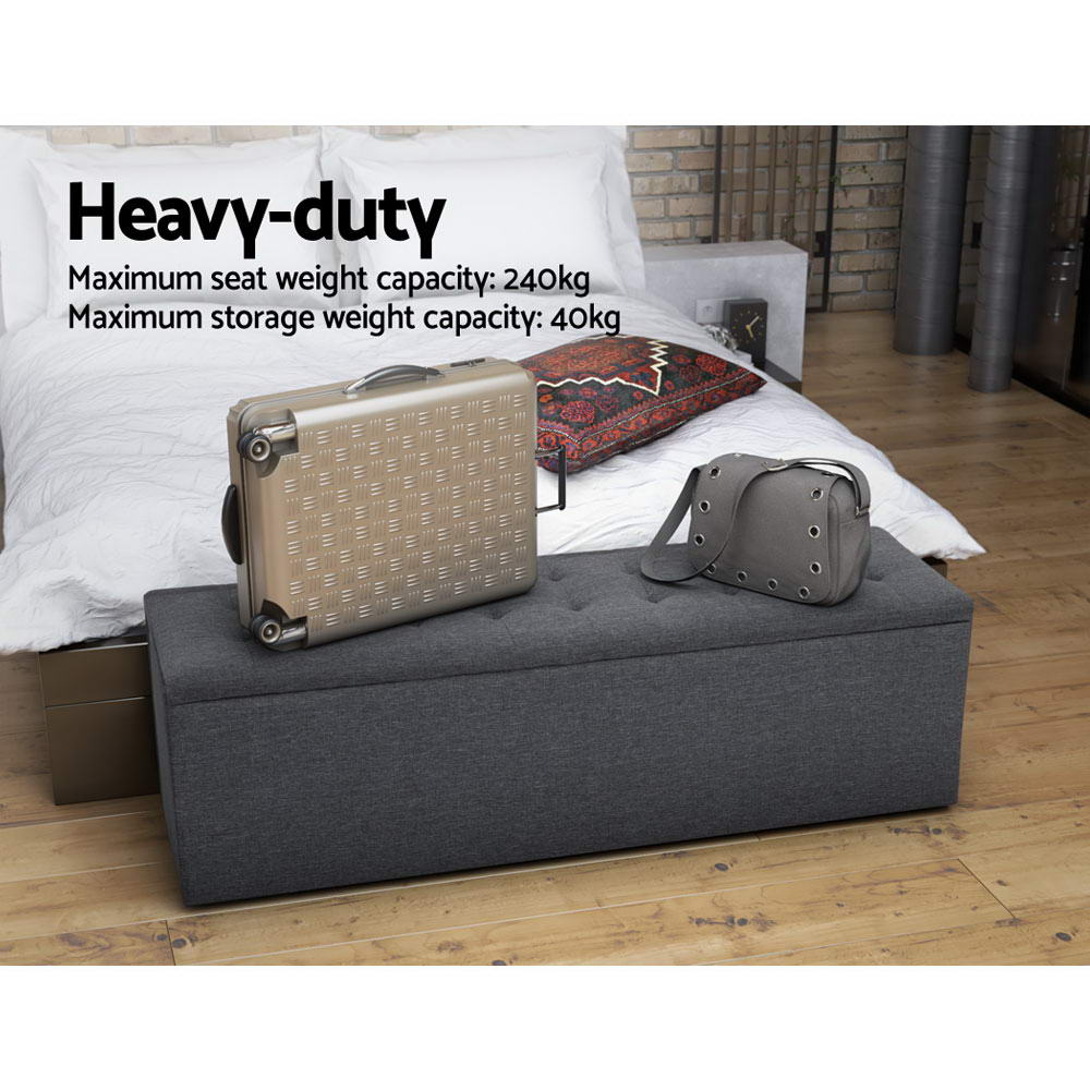 Extra Large 140cm Storage Ottoman Blanket Box - Grey Faux Linen - Homecoze