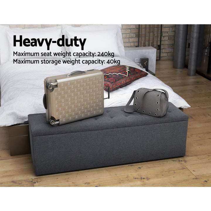 Extra Large 140cm Storage Ottoman Blanket Box - Grey Faux Linen - Homecoze