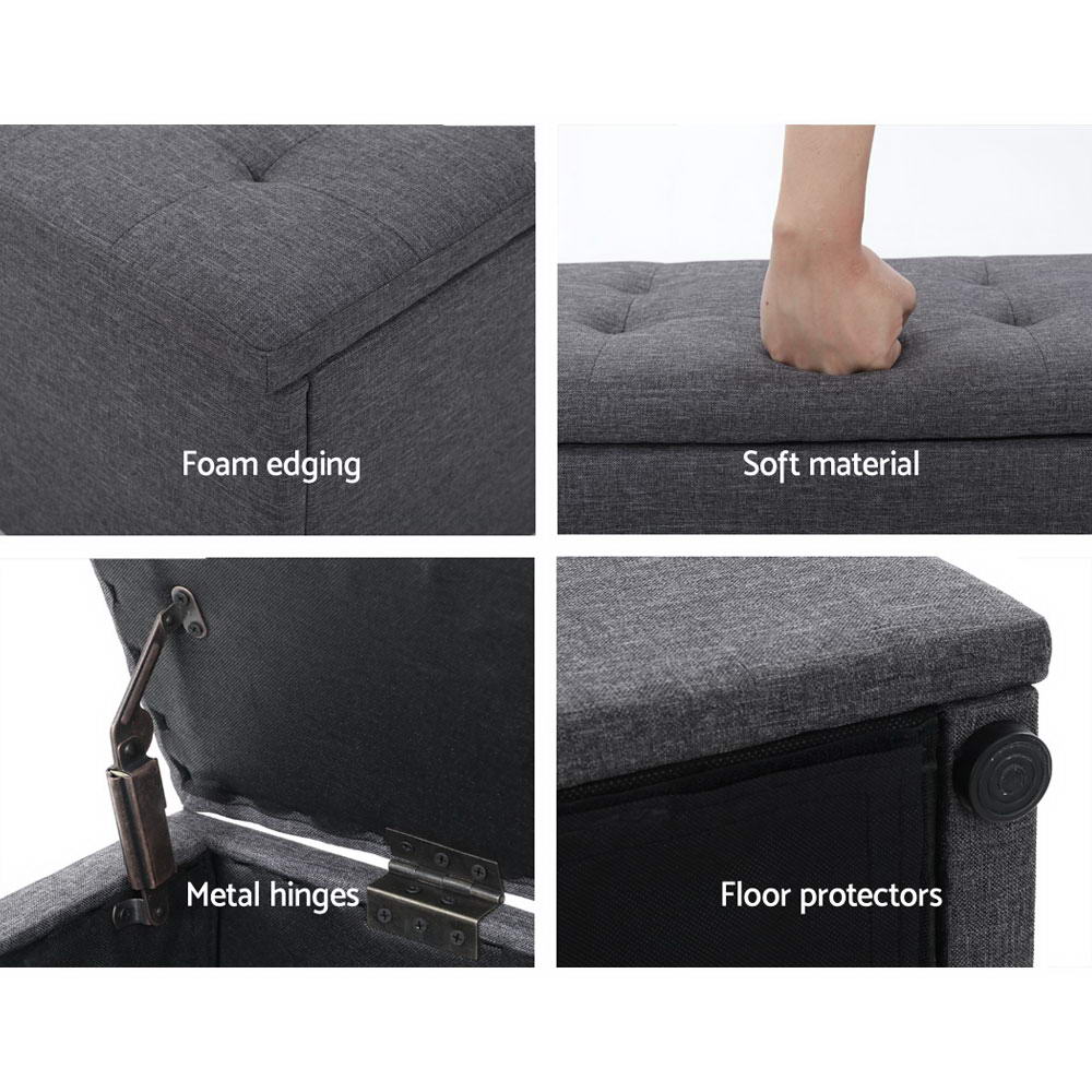 Extra Large 140cm Storage Ottoman Blanket Box - Grey Faux Linen - Homecoze
