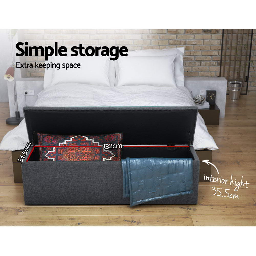 Extra Large 140cm Storage Ottoman Blanket Box - Grey Faux Linen - Homecoze