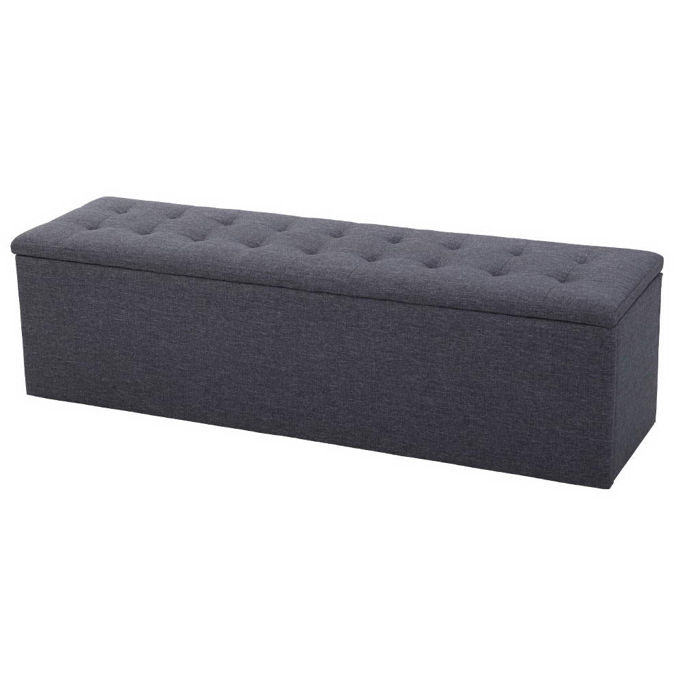 Extra Large 140cm Storage Ottoman Blanket Box - Grey Faux Linen - Homecoze