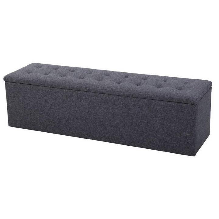 Extra Large 140cm Storage Ottoman Blanket Box - Grey Faux Linen - Homecoze