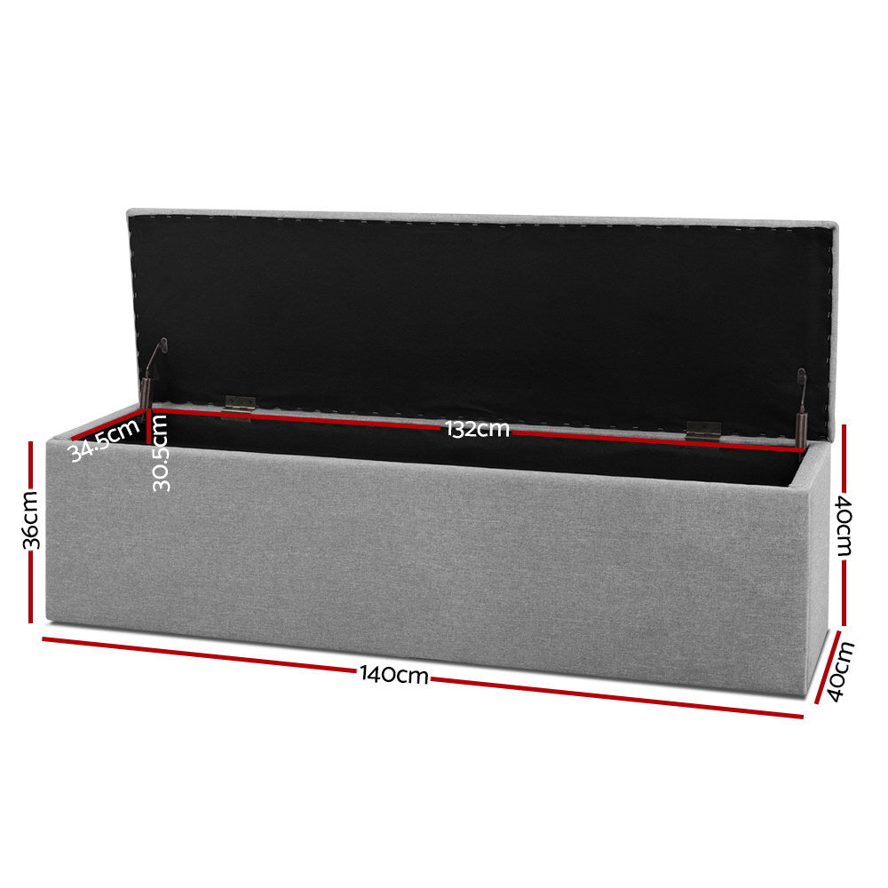 Extra Large 140cm Storage Ottoman Blanket Box - Light Grey Faux Linen - Homecoze