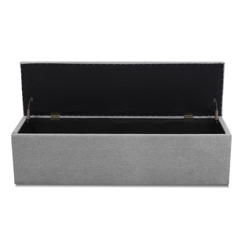 Extra Large 140cm Storage Ottoman Blanket Box - Light Grey Faux Linen - Homecoze