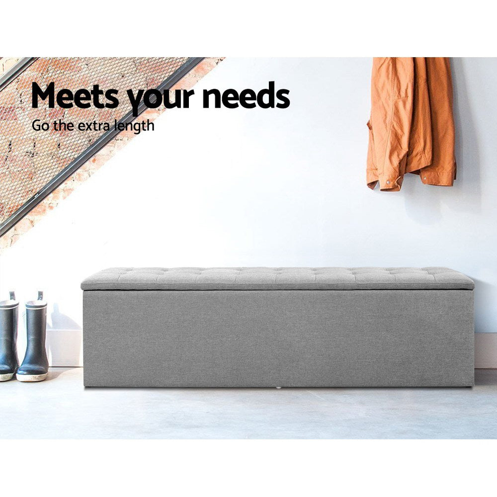 Extra Large 140cm Storage Ottoman Blanket Box - Light Grey Faux Linen - Homecoze
