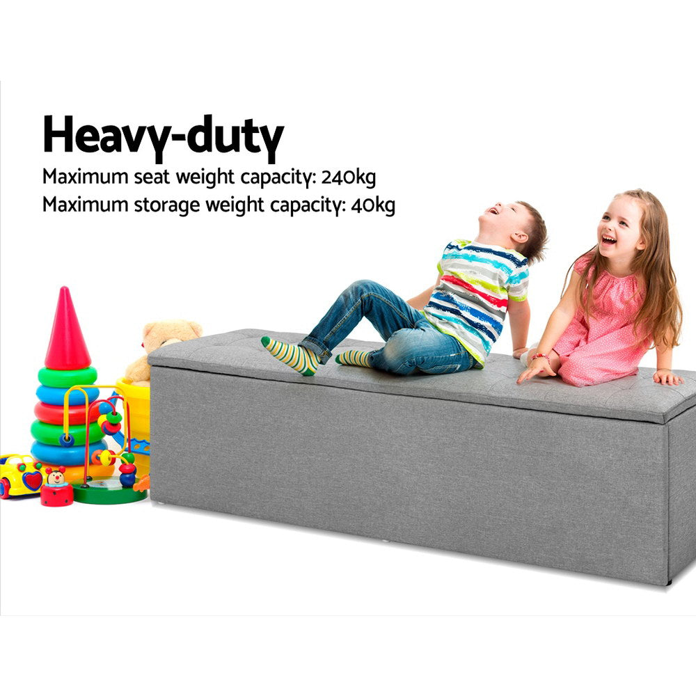 Extra Large 140cm Storage Ottoman Blanket Box - Light Grey Faux Linen - Homecoze