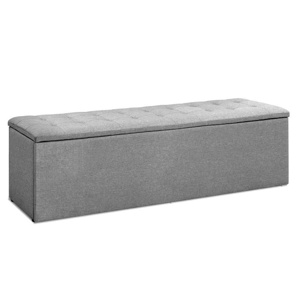 Extra Large 140cm Storage Ottoman Blanket Box - Light Grey Faux Linen - Homecoze