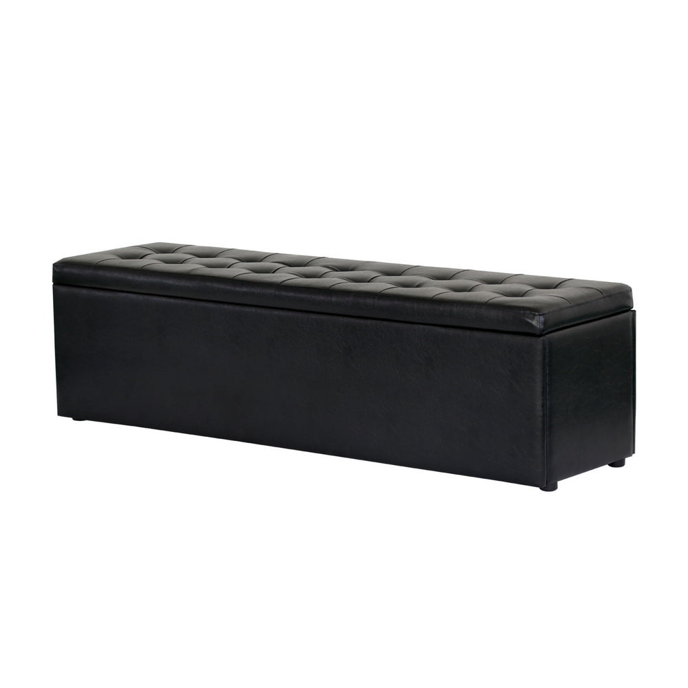 Extra Large 140cm Storage Ottoman Blanket Box - Black Faux Leather - Homecoze