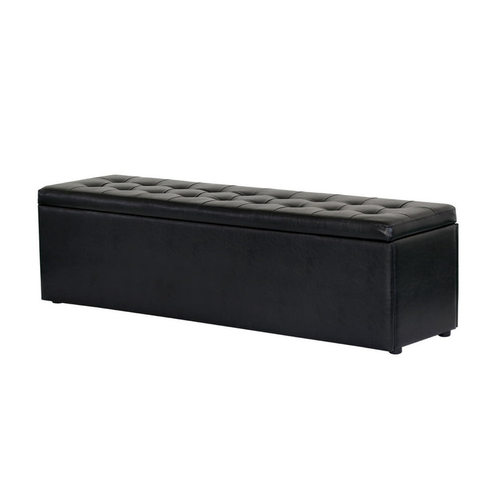 Extra Large 140cm Storage Ottoman Blanket Box - Black Faux Leather - Homecoze