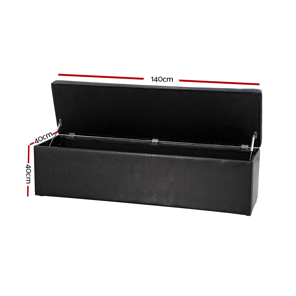 Extra Large 140cm Storage Ottoman Blanket Box - Black Faux Leather - Homecoze