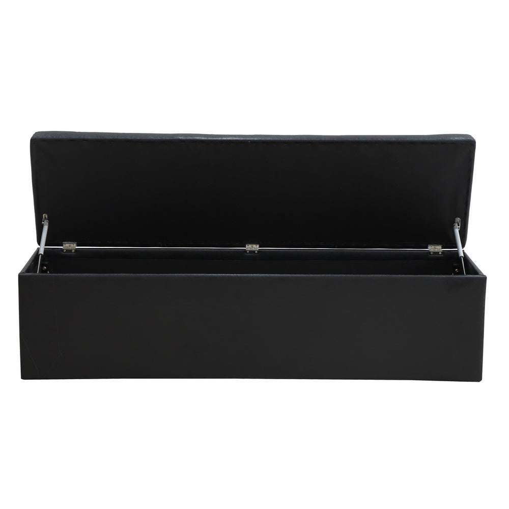 Extra Large 140cm Storage Ottoman Blanket Box - Black Faux Leather - Homecoze