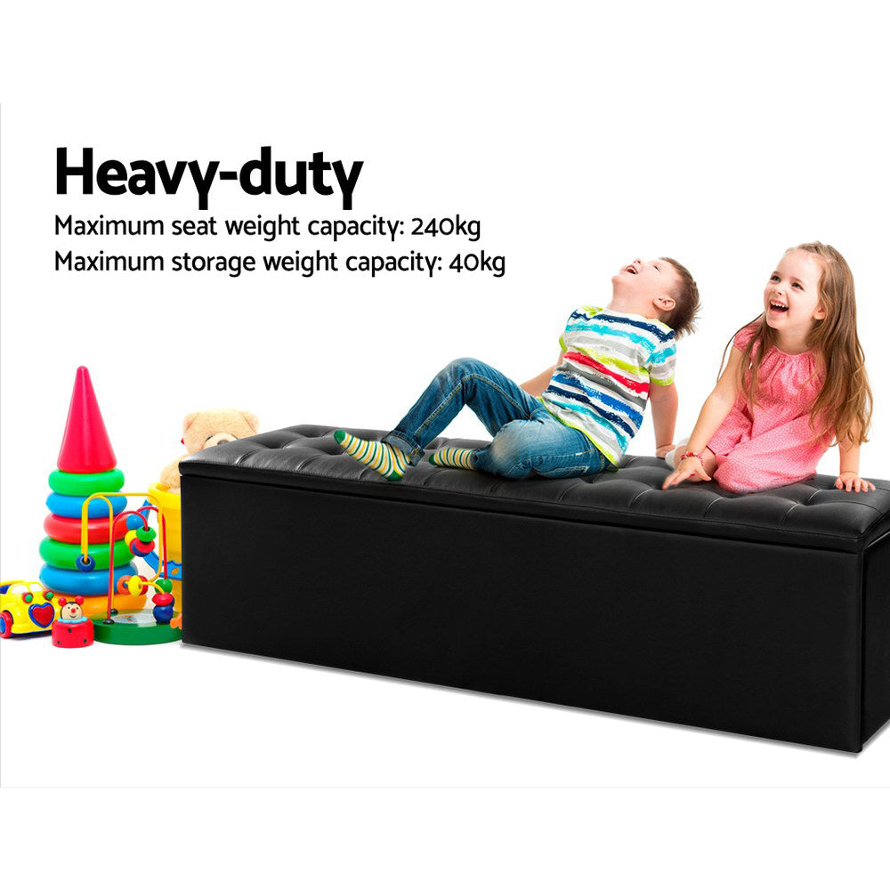 Extra Large 140cm Storage Ottoman Blanket Box - Black Faux Leather - Homecoze