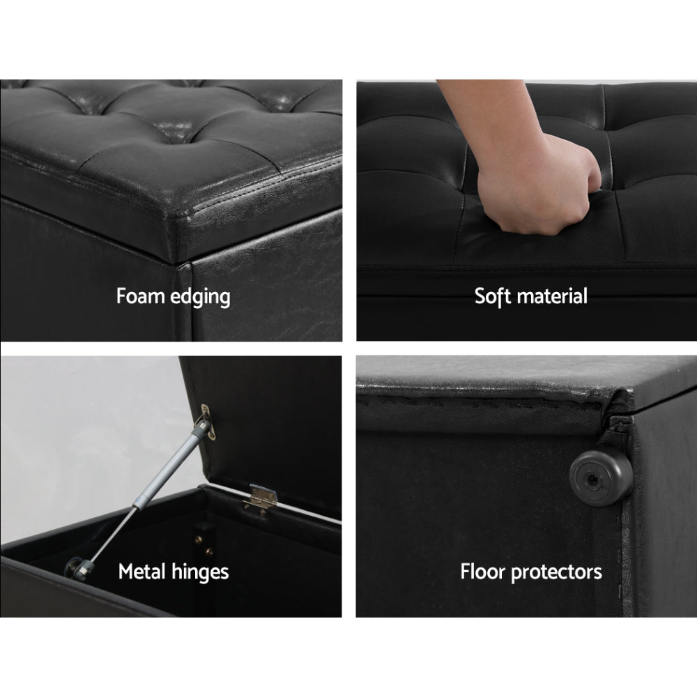 Extra Large 140cm Storage Ottoman Blanket Box - Black Faux Leather - Homecoze