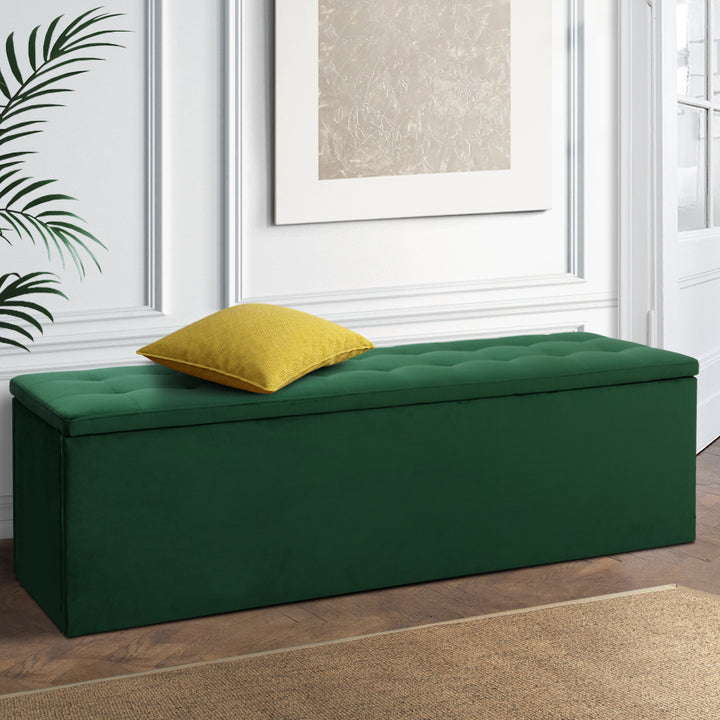 Extra Large 140cm Storage Ottoman Blanket Box - Emerald Green Velvet - Homecoze