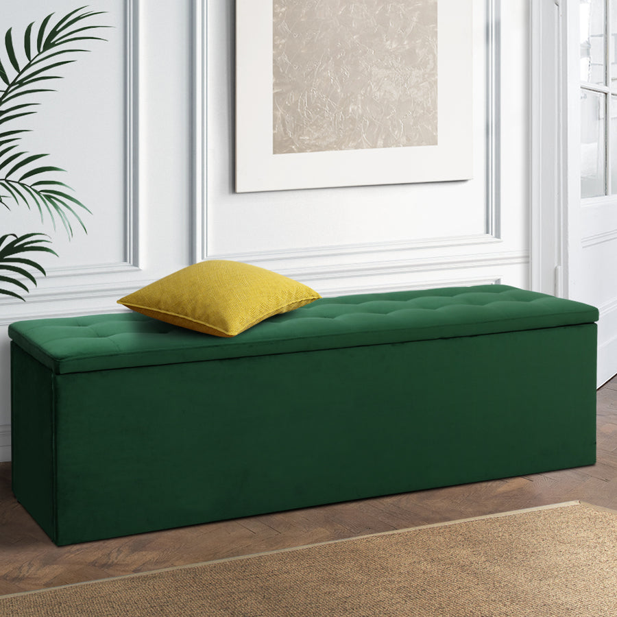 Extra Large 140cm Storage Ottoman Blanket Box - Emerald Green Velvet - Homecoze