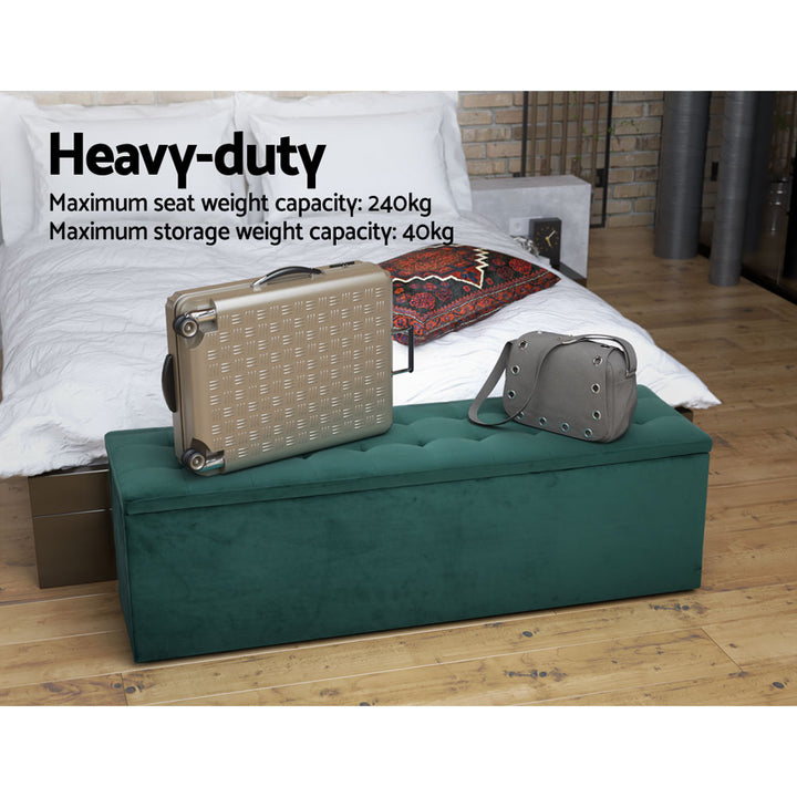 Extra Large 140cm Storage Ottoman Blanket Box - Emerald Green Velvet - Homecoze