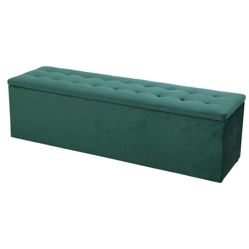Extra Large 140cm Storage Ottoman Blanket Box - Emerald Green Velvet - Homecoze