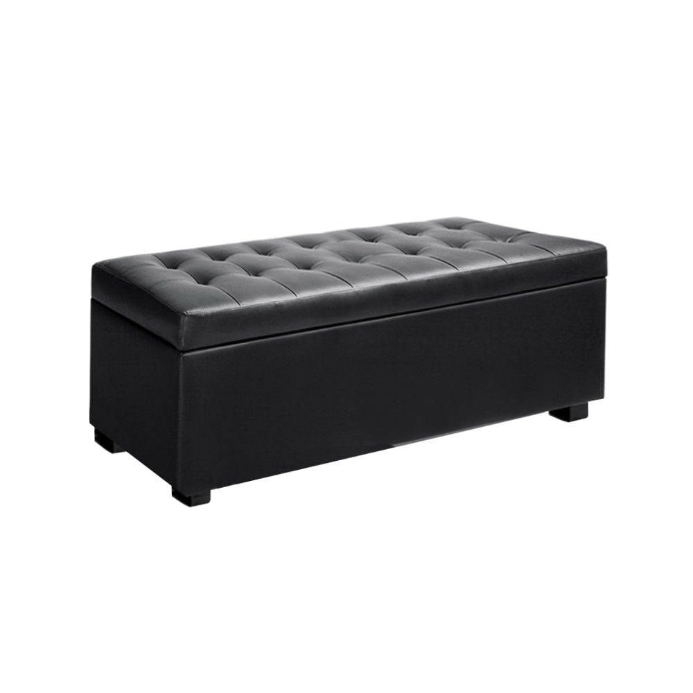 97cm Storage Ottoman Blanket Box - Black PU Leather - Homecoze