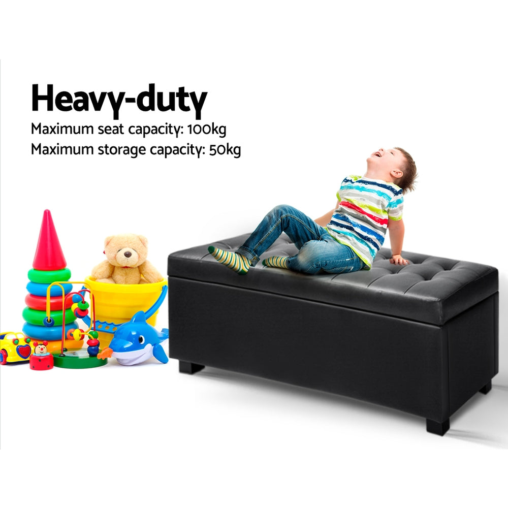 97cm Storage Ottoman Blanket Box - Black PU Leather - Homecoze