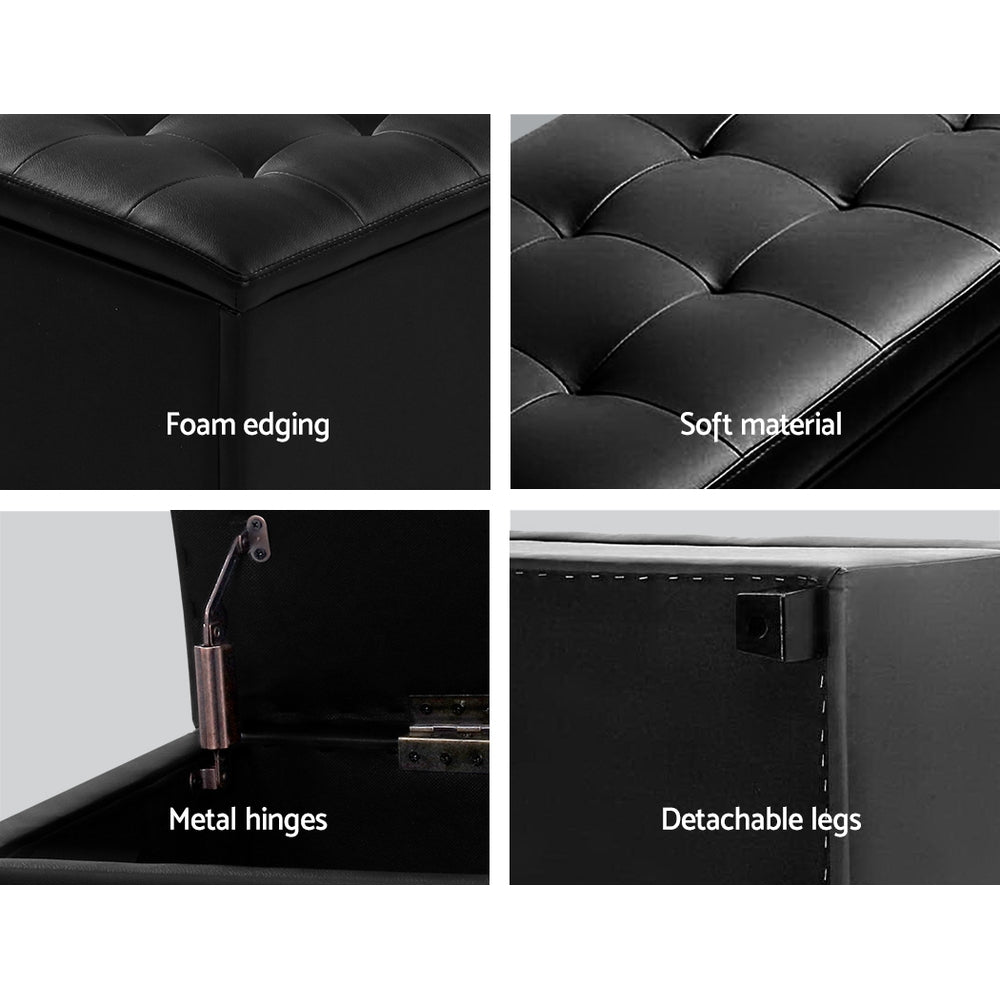 97cm Storage Ottoman Blanket Box - Black PU Leather - Homecoze