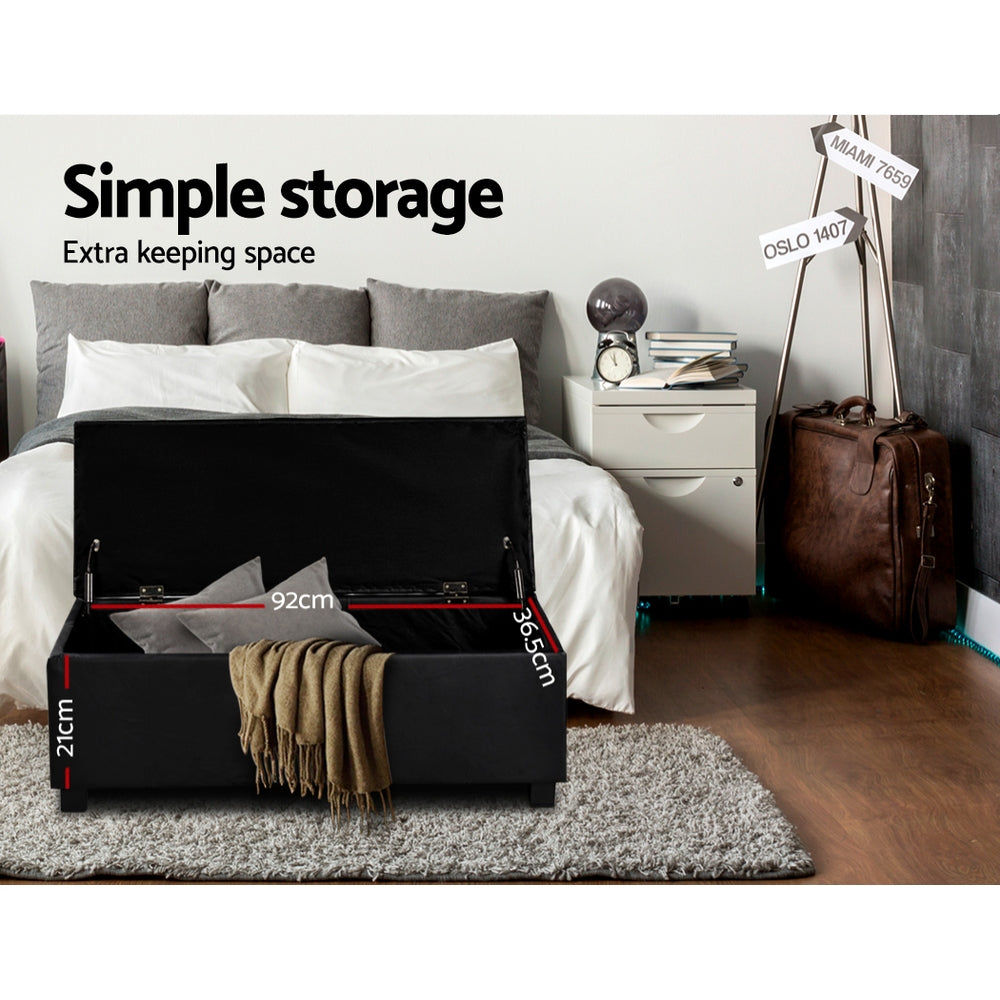 97cm Storage Ottoman Blanket Box - Black PU Leather - Homecoze