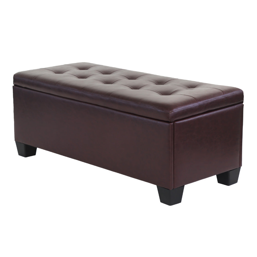 97cm Storage Ottoman Blanket Box - Brown PU Leather - Homecoze
