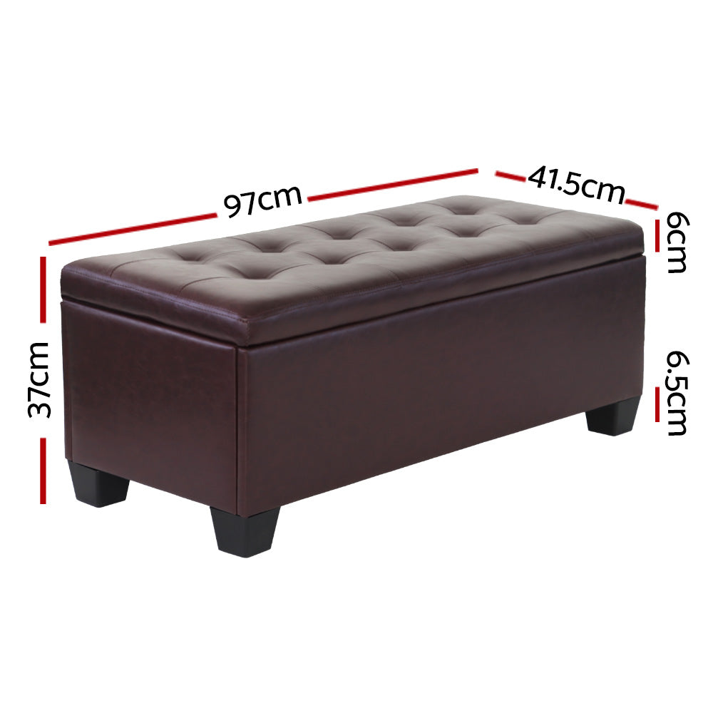 97cm Storage Ottoman Blanket Box - Brown PU Leather - Homecoze