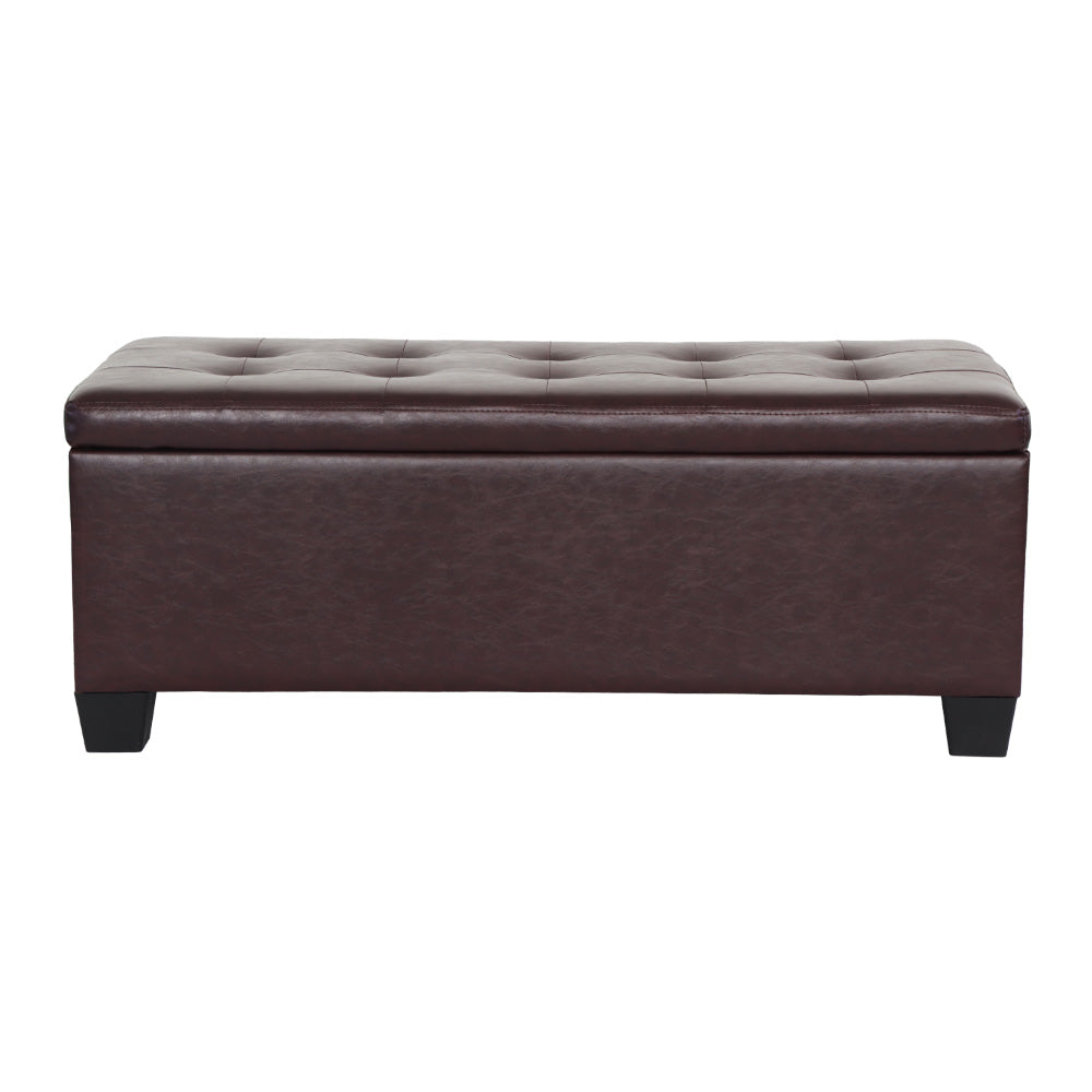 97cm Storage Ottoman Blanket Box - Brown PU Leather - Homecoze