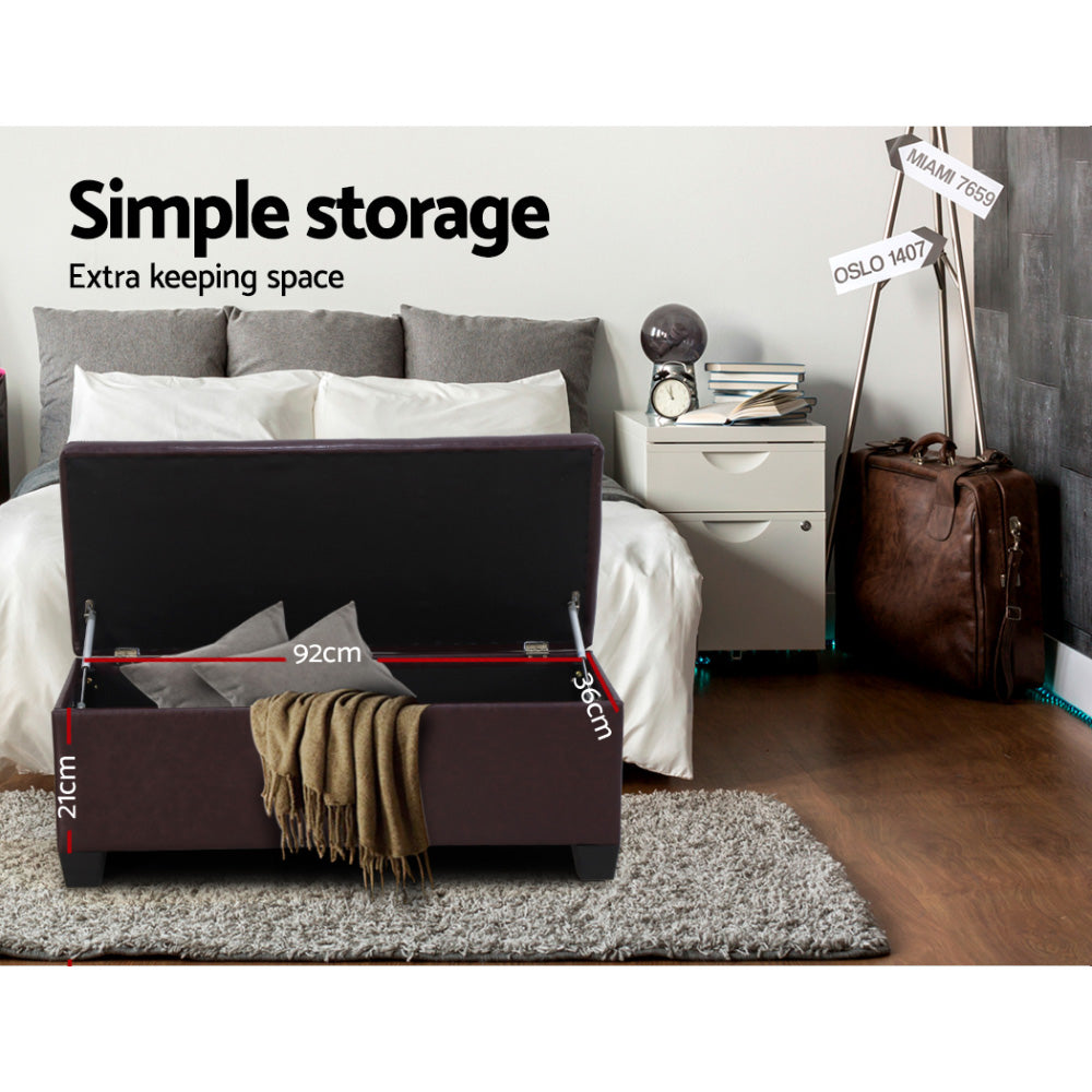 97cm Storage Ottoman Blanket Box - Brown PU Leather - Homecoze
