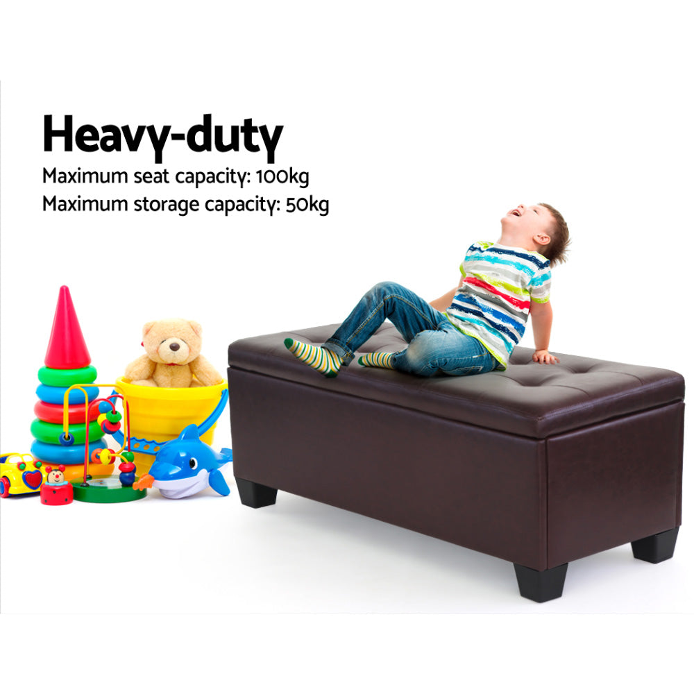 97cm Storage Ottoman Blanket Box - Brown PU Leather - Homecoze