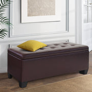 97cm Storage Ottoman Blanket Box - Brown PU Leather - Homecoze