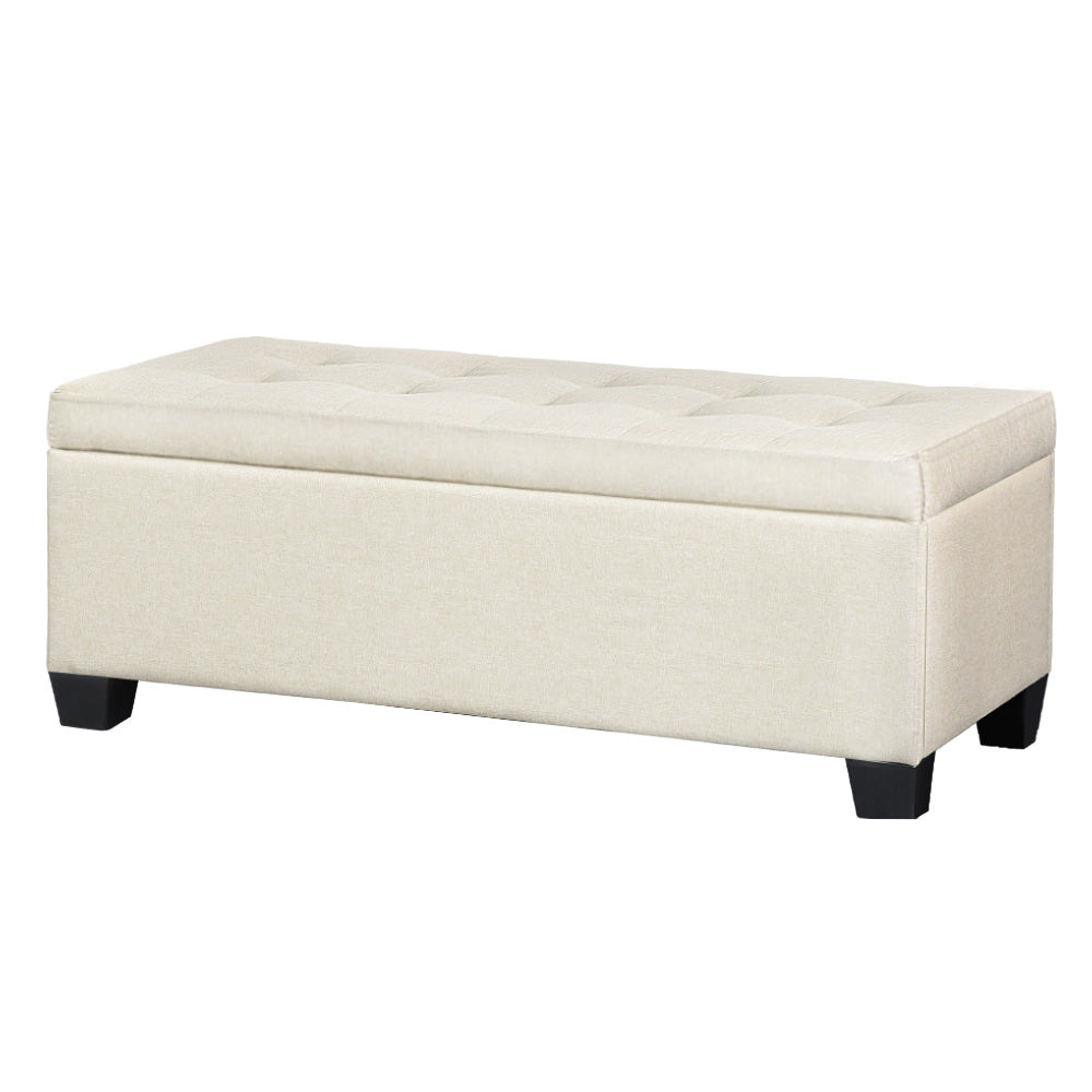 Faux Linen Fabric Storage Ottoman 97cm - Beige - Homecoze