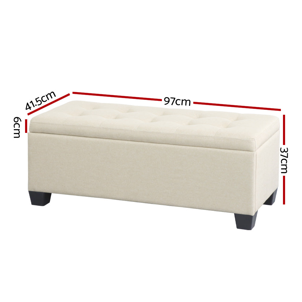 Faux Linen Fabric Storage Ottoman 97cm - Beige - Homecoze