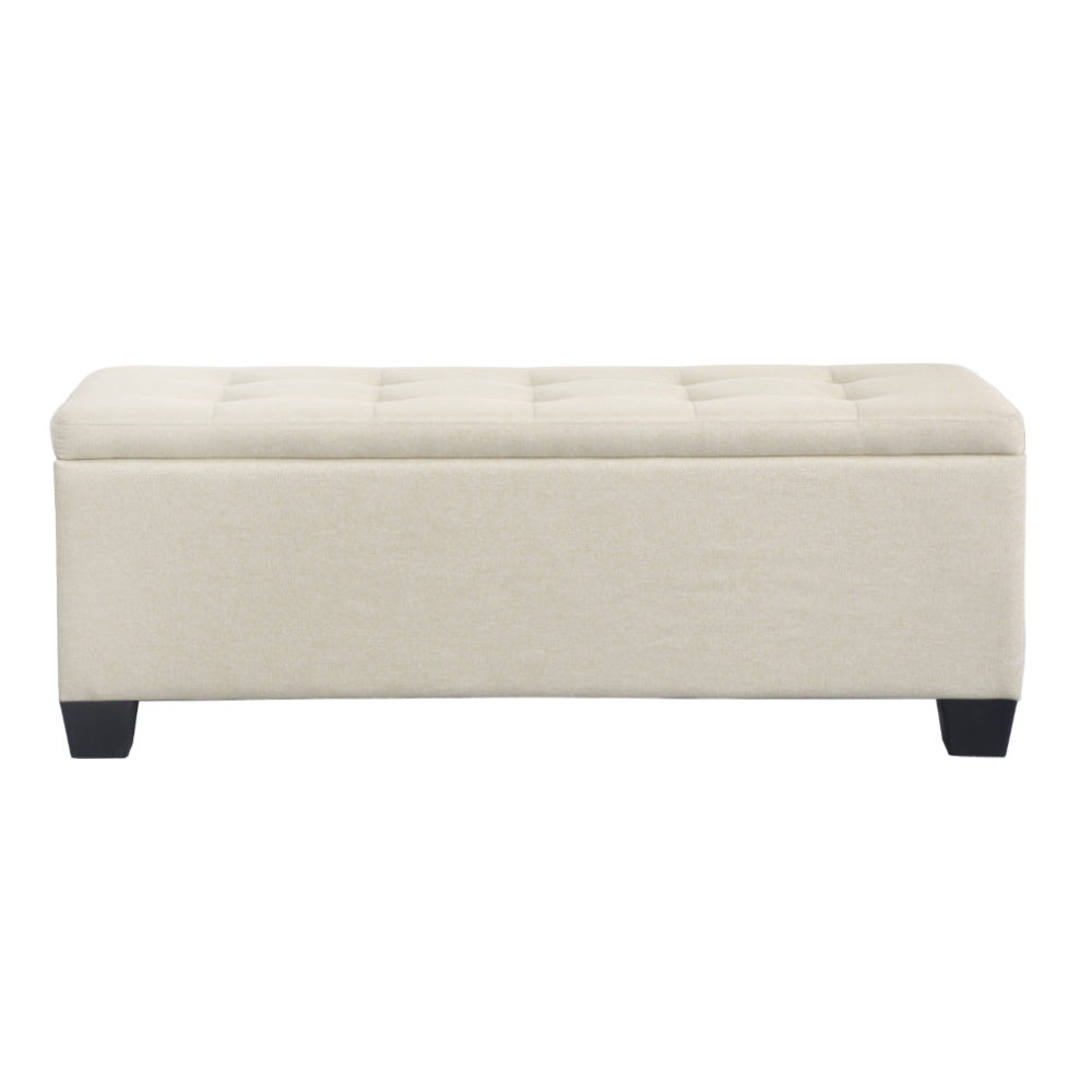 Faux Linen Fabric Storage Ottoman 97cm - Beige - Homecoze