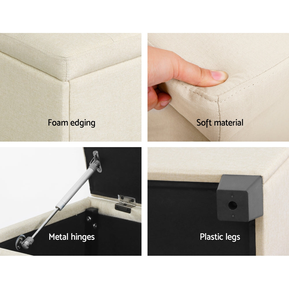 Faux Linen Fabric Storage Ottoman 97cm - Beige - Homecoze
