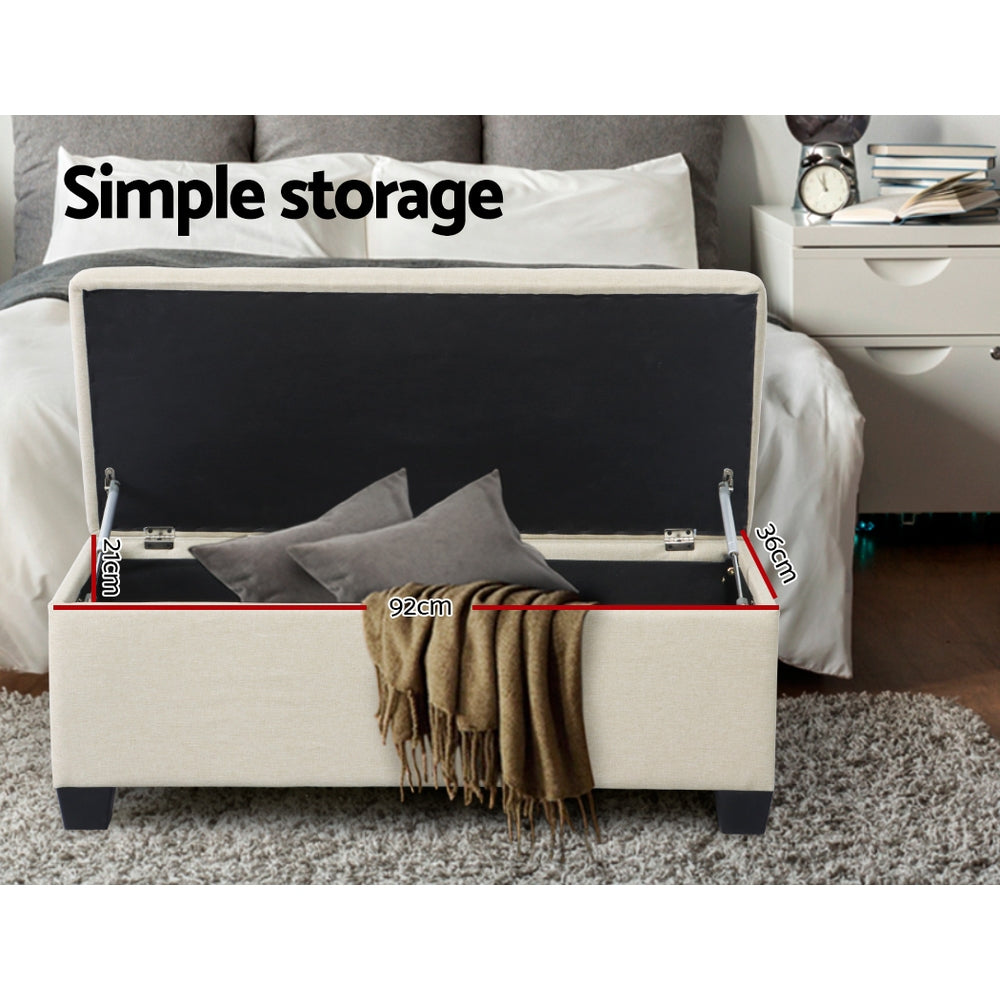 Faux Linen Fabric Storage Ottoman 97cm - Beige - Homecoze