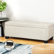 Faux Linen Fabric Storage Ottoman 97cm - Beige - Homecoze