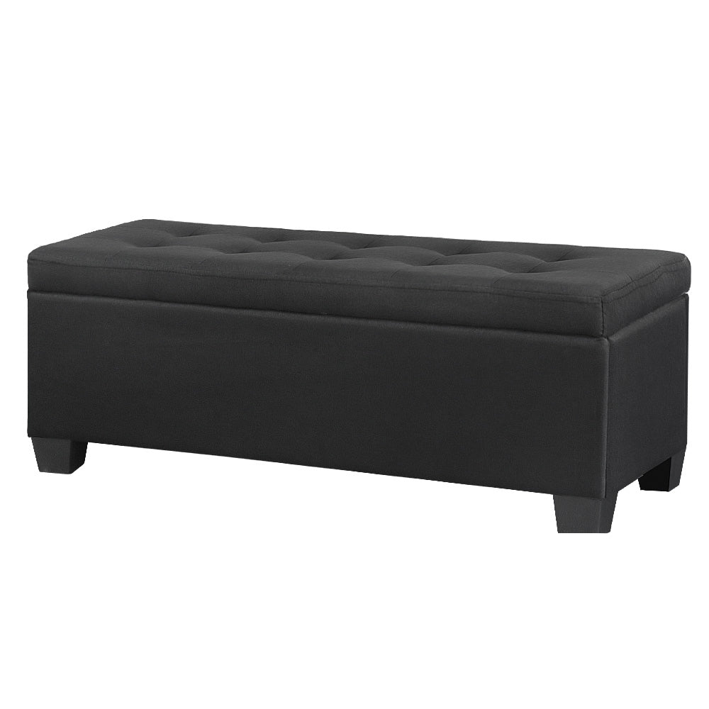 Large 97cm Storage Ottoman Blanket Box - Black Linen Fabric - Homecoze